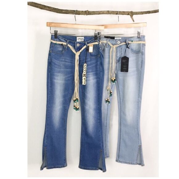 STONE Washed Cropped 5 Pocket Stretch Kick Flare Jean - Picture 2 of 10